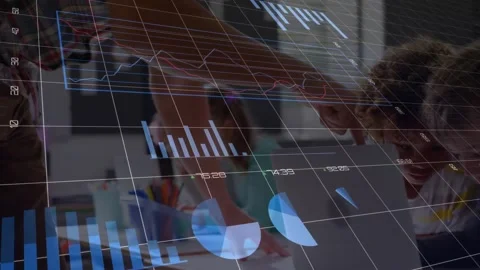 Animation of multiple graphs with changing numbers, diverse teacher teaching Stock Footage 328589083
