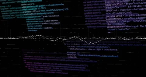 Animation of multiple graphs with changing numbers and computer language over Stock Footage 328978292