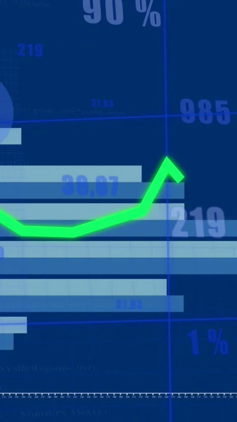 Animation of multiple graphs with changing numbers over grid pattern against Stock Footage 342033990