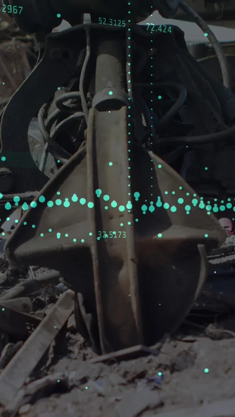 Animation of multiple graphs with changing numbers, close up of claw of crane in Stock-Footage 343779963