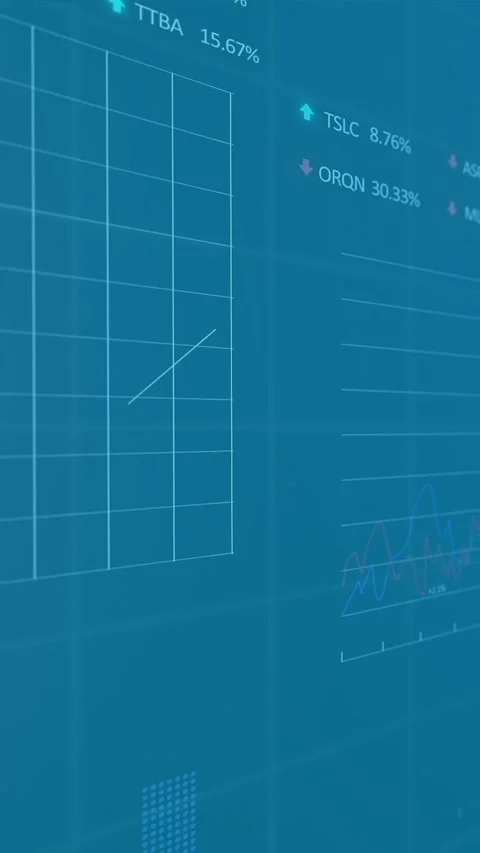 Animation of multiple graphs with changing numbers and trading boards over Stock Footage 344403223