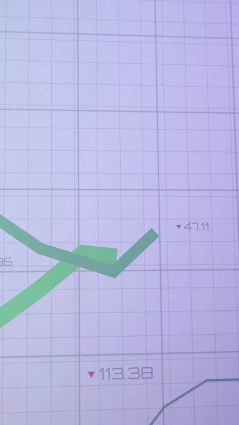 Animation of multiple graphs with changing numbers over grid pattern against Stock Footage 344774807