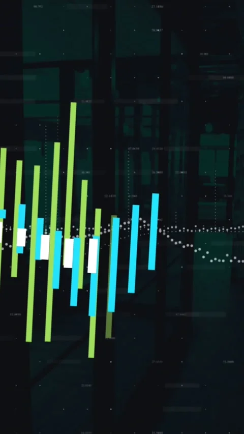 Animation of multiple graphs with changing numbers over empty office Stock Footage 344774960