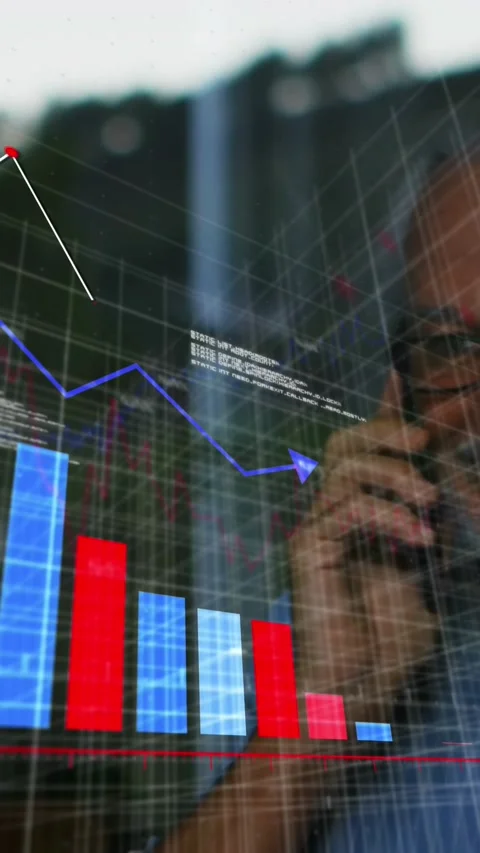 Animation of multiple graphs, computer language over senior caucasian man Stock Footage 342612228