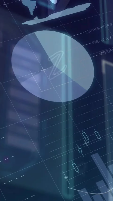 Animation of multiple graphs, database, maps and loading circles with countdown Stock Footage 344774566