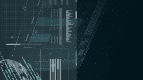 Animation of multiple graphs, loading bars and globes over lens flares against Stock Footage 313166392