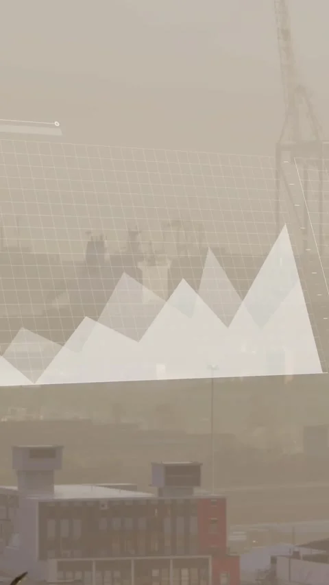 Animation of multiple graphs, loading bars and map over aerial view of modern Stock Footage 344557716