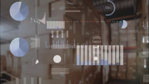 Animation of multiple graphs, loading circles and trading board over cardboard Vídeos de archivo 257176057