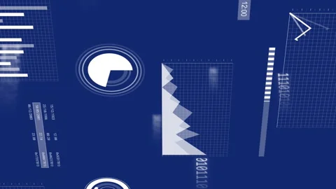 Animation of multiple graphs, loading circles and bars with binary codes on Stock Footage 312442628