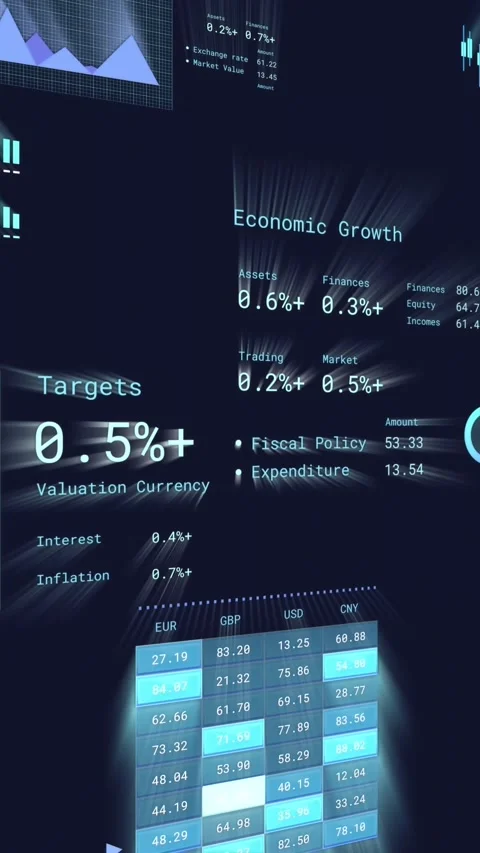 Animation of multiple graphs, loading circles, changing numbers, trading board Stock Footage 343548079