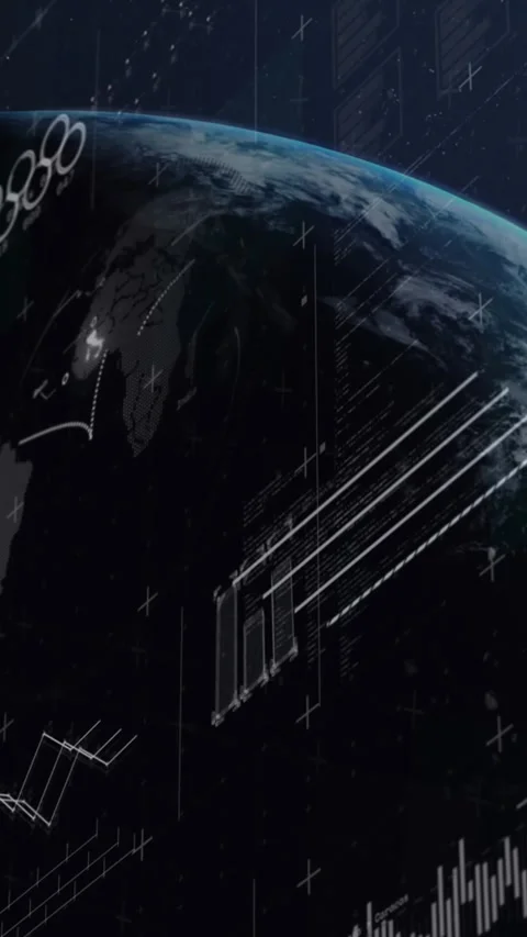 Animation of multiple graphs, loading circles and bars over rotating globe on Stock Footage 344557655