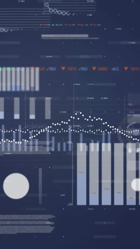 Animation of multiple graphs with loading circles and trading board against Stock Footage 344595739