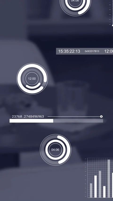 Animation of multiple graphs, loading circles, graphs over unoccupied chairs Stock Footage 344803244