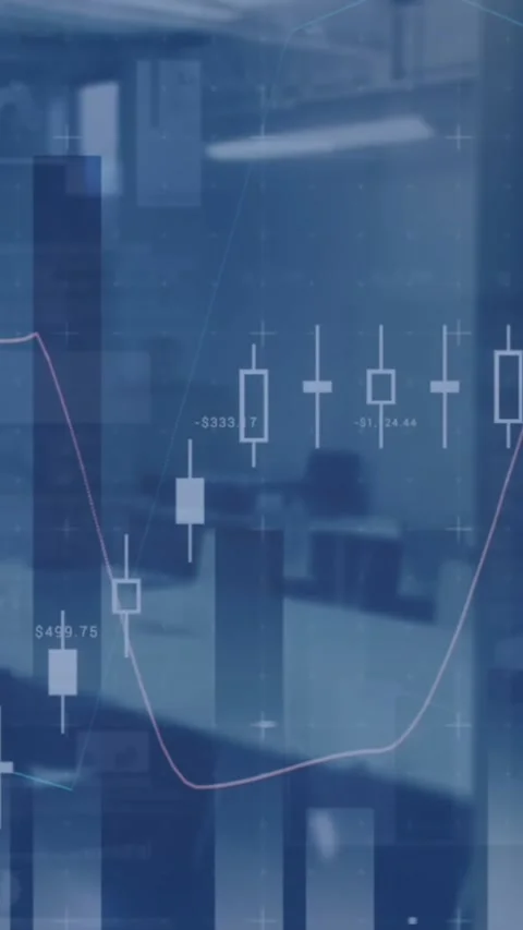 Animation of multiple graphs moving over empty chairs and table arranged in Stock Footage 343955938