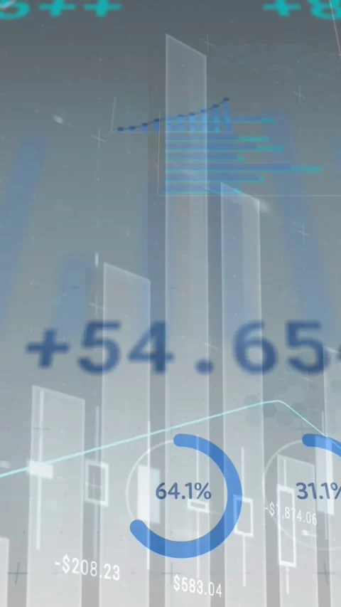 Animation of multiple graphs with numbers and trading board over gray background Stock Footage 344012081