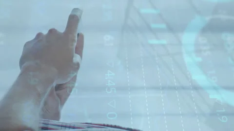 Animation of multiple graphs, trading board, loading circles, caucasian man Stock Footage 313123491