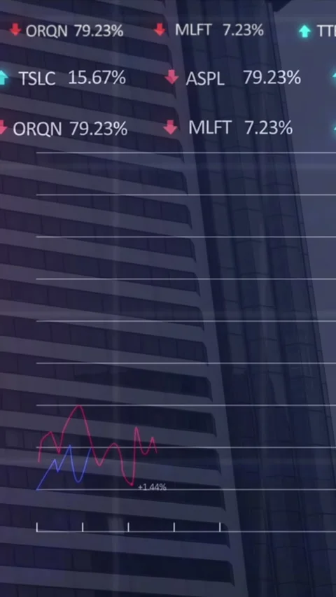 Animation of multiple graphs, trading boards and computer language over building Stock Footage 344679364