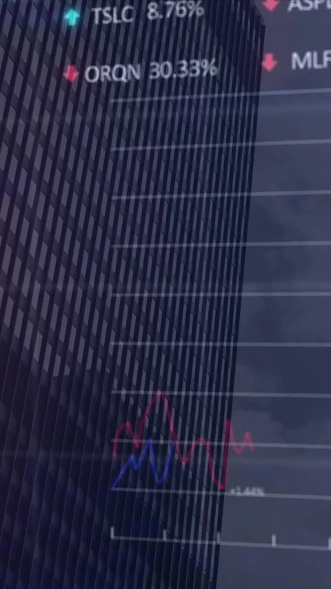 Animation of multiple graphs, trading boards and computer language over building Stock Footage 344706525