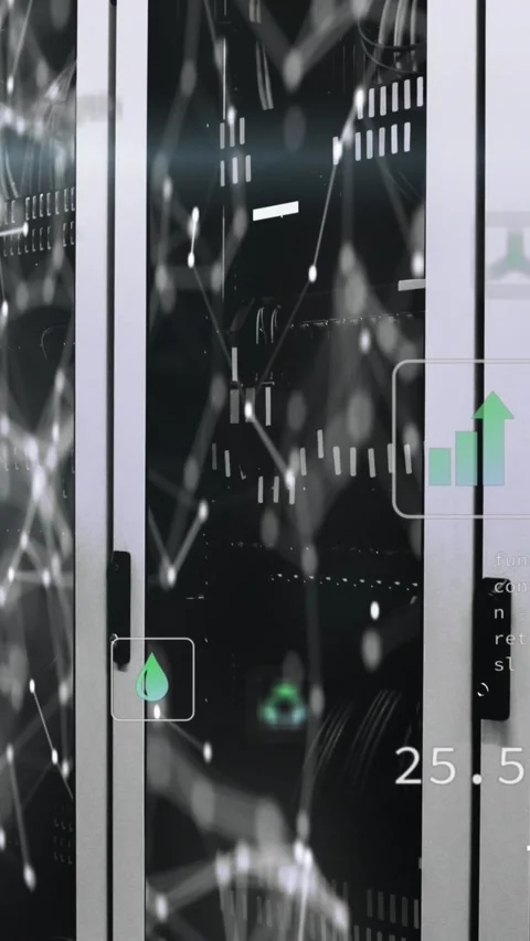 Animation of multiple icons with computer language and connected dots over data Stock Footage 342010732