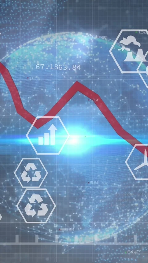 Animation of multiple icons, graphs with numbers, computer language over Stock Footage 320983606