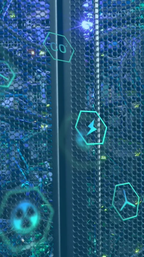 Animation of multiple icons over illuminated data server system Stock Footage 343902611
