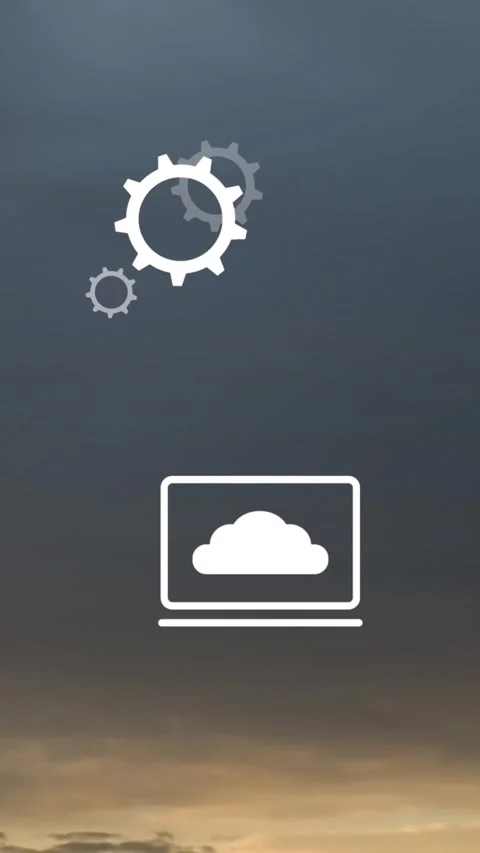 Animation of multiple icons over modern cityscape against cloudy sky Stock Footage 344636262