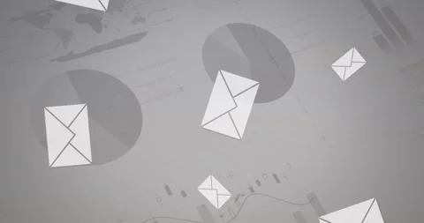 Animation of multiple message icons falling over statistical data processing Stock Footage 330058520