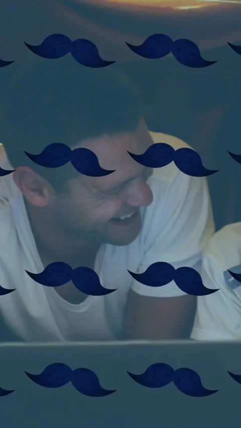Animation of multiple moustache icons in seamless pattern over caucasian father Video stock 321788512