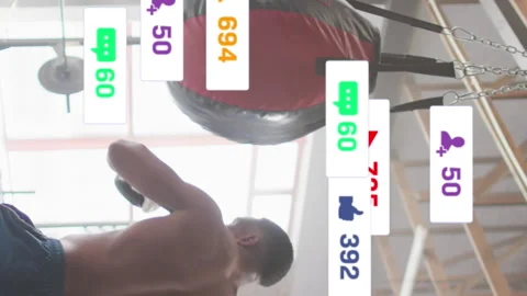 Animation of multiple notification bars, african american boxer practicing Stock Footage 312472254