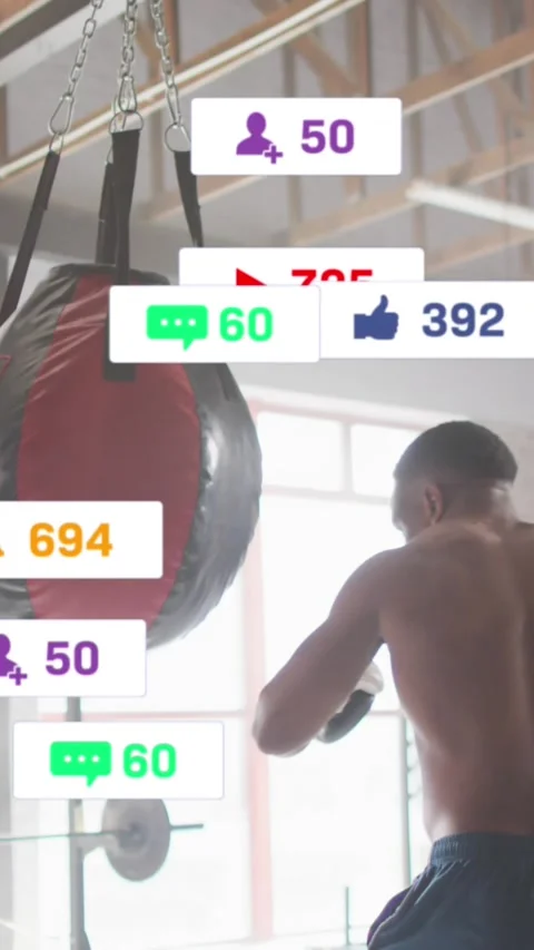 Animation of multiple notification bars, african american boxer practicing Stock Footage 320811647