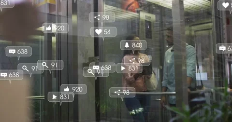 Animation of multiple notification bars over diverse coworkers discussing in Stock Footage 253989972