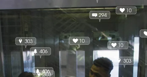 Animation of multiple notification bars over diverse coworkers discussing in Stock Footage 253989975