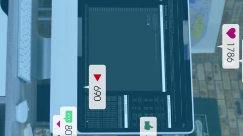 Animation of multiple notification bars over programming language on computer in Stock Footage 312831379