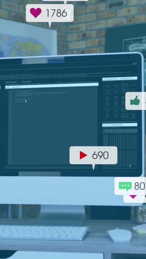 Animation of multiple notification bars over programming language on computer in 動画素材 320811759