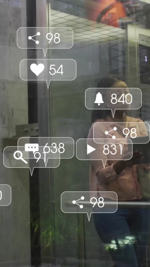 Animation of multiple notification bars over diverse coworkers discussing in Stock Footage 323578719