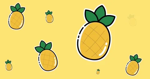 Animation of multiple pineapple icons on yellow background Stock Footage 328504927