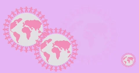 Animation of multiple pink globe logo and breast cancer text appearing on white Stock Footage 329104613