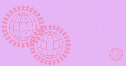 Animation of multiple pink globe logo appearing on pink background Stock Footage 329104614