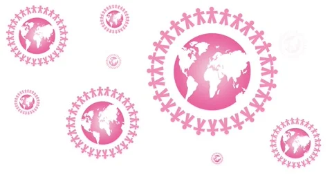 Animation of multiple pink globe logo appearing on white background Stock Footage 329359309