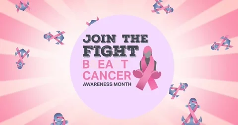 Animation of multiple pink ribbon anchor logo over breast cancer text on white Stock Footage 330049912