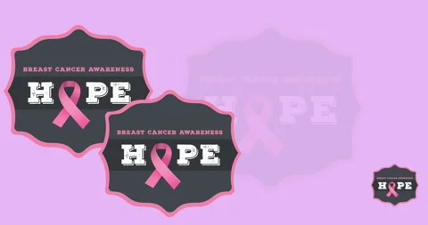 Animation of multiple pink ribbon logo and hope text appearing on white Stock Footage 328259431