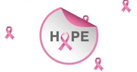 Animation of multiple pink ribbon logo falling over hope text appearing on white Stock Footage 329286664