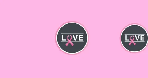 Animation of multiple pink ribbon logo and love text appearing on pink Stock Footage 329286678