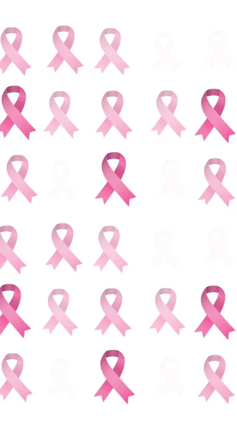 Animation of multiple pink ribbon logo glowing on white background Stock Footage 344244305
