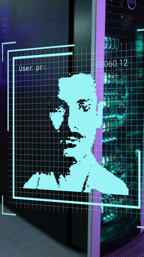 Animation of multiple profile icons against empty computer server room Stock Footage 343867896