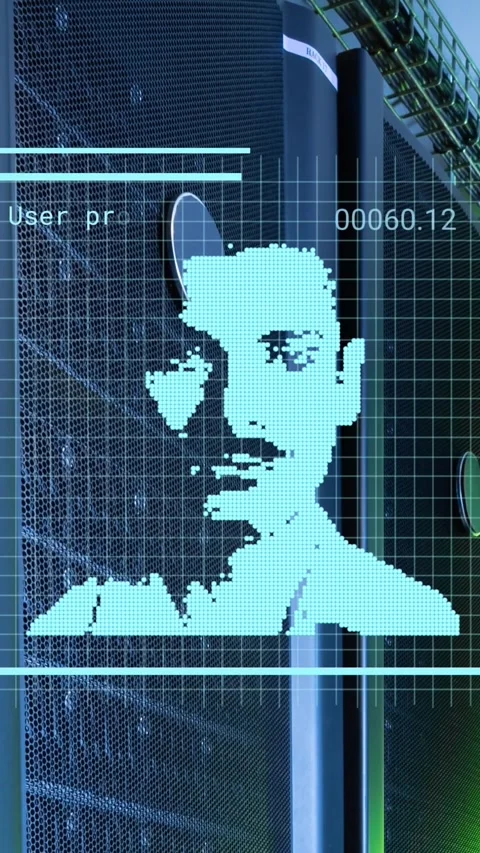 Animation of multiple profile icons against empty computer server room Stock Footage 343955569