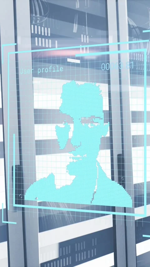 Animation of multiple profile icons against light trails over computer server Stock Footage 344594470