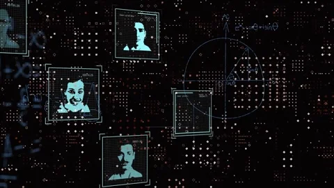 Animation of multiple profile icons, mathematical equations and dots pattern on Stock Footage 329310701