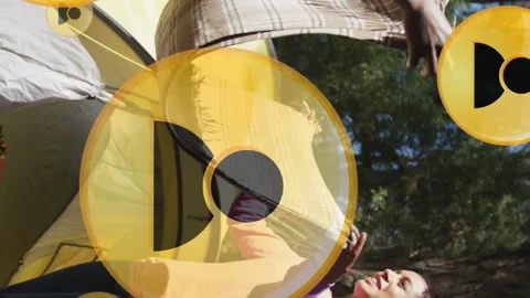 Animation of multiple profile icons over diverse couple folding mat during Stock Footage 312773603