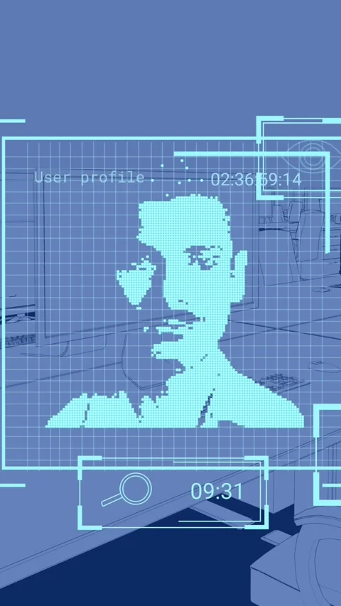 Animation of multiple profile icons over 3d office model against blue background Stock Footage 344402678